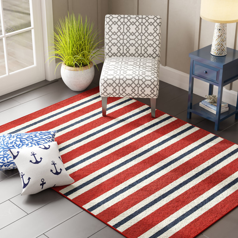 Andover Mills™ Lundys Striped Red/White Indoor / Outdoor Area Rug